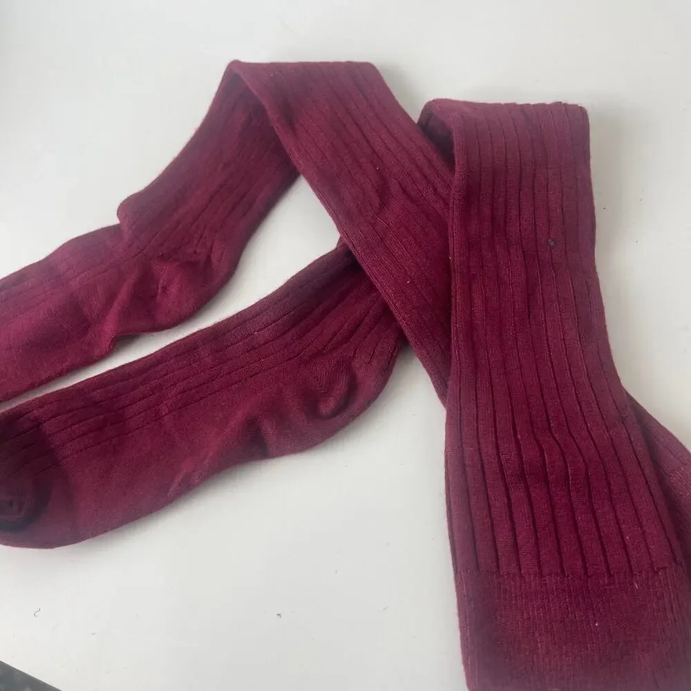 1 pair Socks Knit Cotton Knee School Girls 3 - 6 yrs old High Socks - Burgundy